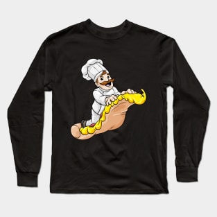 Funny cook is flying on a pizza Long Sleeve T-Shirt